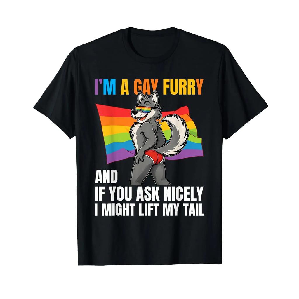 Funny Gay Furry Tail Pride Rainbow Queer Fox Csd Party Lgbtq T Shirt Vintage Stretched Versatile Unisex Homme Soft