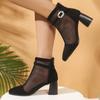 Fashion Pointed Toe Sandals for Women Spring and Autumn New Pointed Toe Genuine Leather High Top Thick High Heel Mesh Hollow Sandals