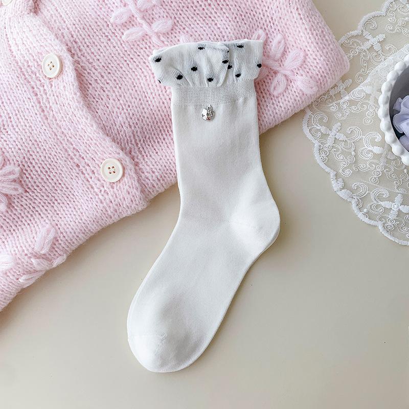

Female Spring and Autumn Sweet Cartoon Cat Pendant Collision Color Polka Dot Bubble Mouth College Wind Tube Pile Socks 1 pair белый