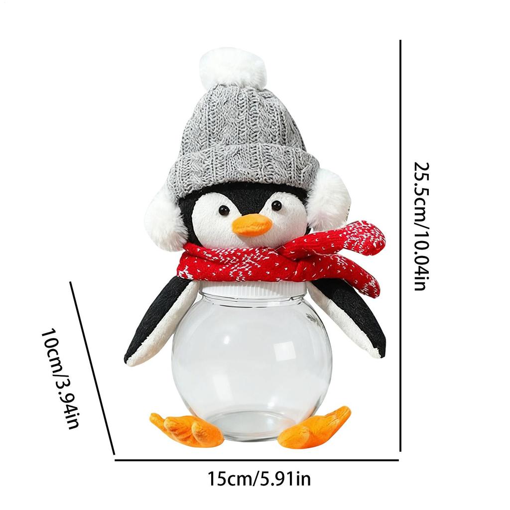 Cute Christmas Penguin Candy Jar Penguin Biscuits Can With Detachable Hat And Scarf Christmas Holiday Snacks Container