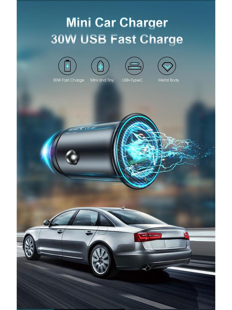 60W Mini PD USB-C Car Charger for Apple & Huawei with QC3.0 Compatibility