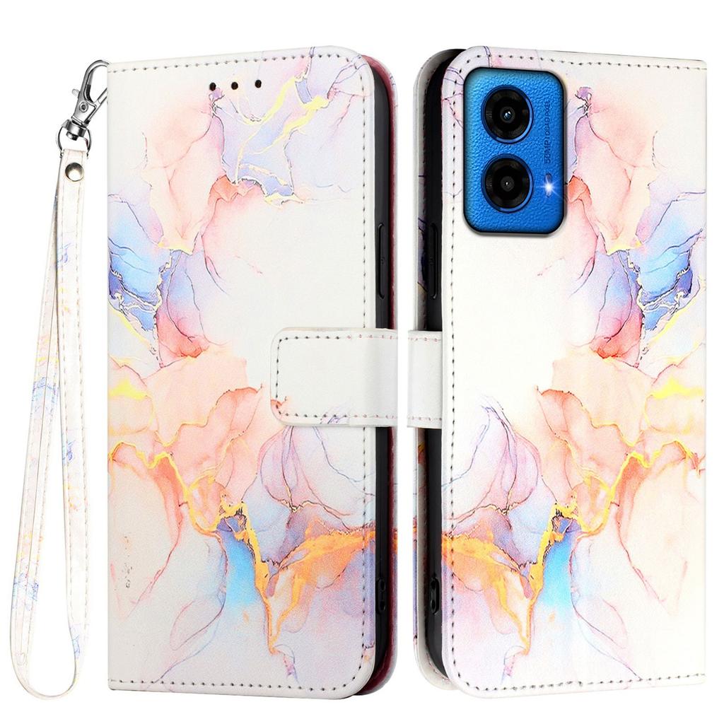 For Motorola Moto G34 5G/Motorola Moto G45 5G Case with Strap Marble Pattern Leather Phone Cover Card Holder