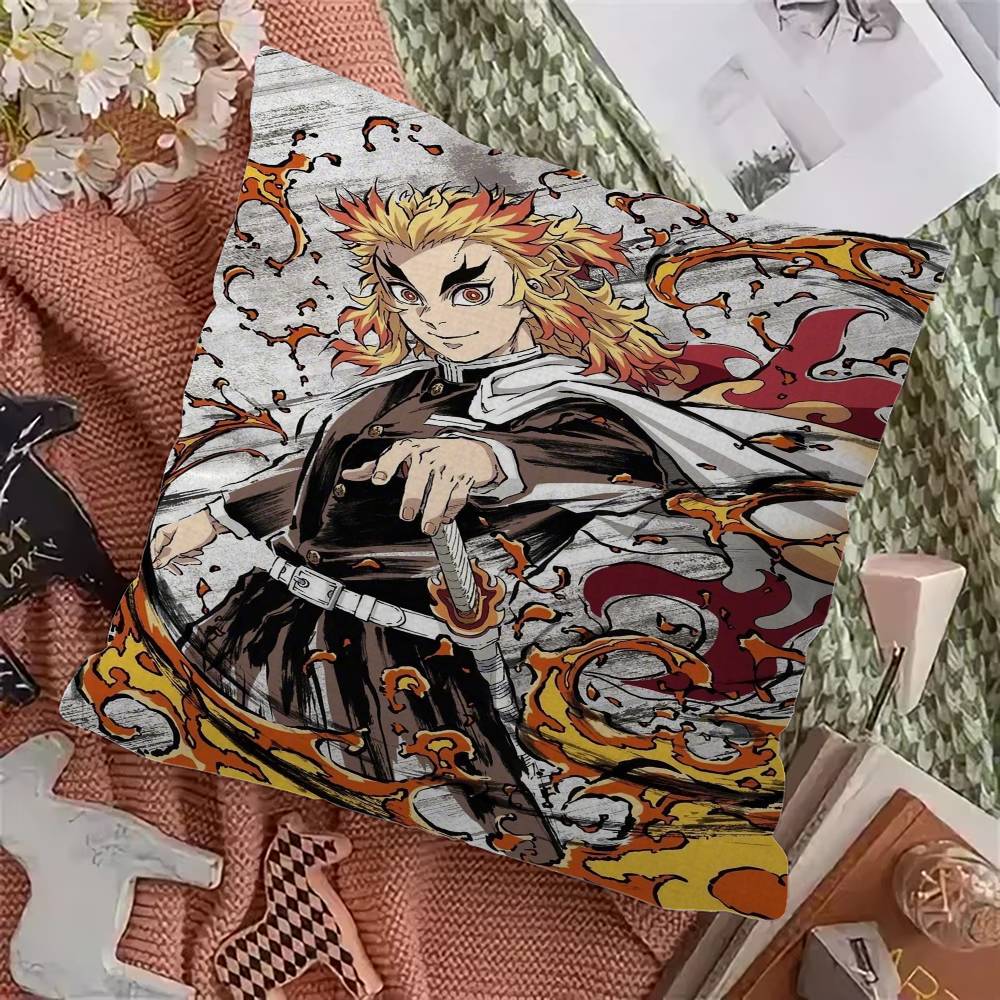 Rengoku Akaza Demon Slayer Anime Pillow Cover for Bedroom Room and Living Room Sofa Decorative Cushion Cover