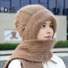 Women Winter Hat with Integrated Long Scarf Thick Warm Knitted Windproof High Elasticity Full Protection Outdoor Travel Cold Weather Cap