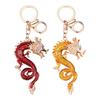 Keychain Sparkling Rhinestones Inlaid Dragon Design Keychain Pendant Enamel Oil Drip Process Polished Edges Spring Buckle Key Holder Backpacks