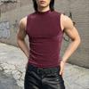 INCERUN Summer Men Mockneck Sleeveless Shiny Casual Tank Tops Vest