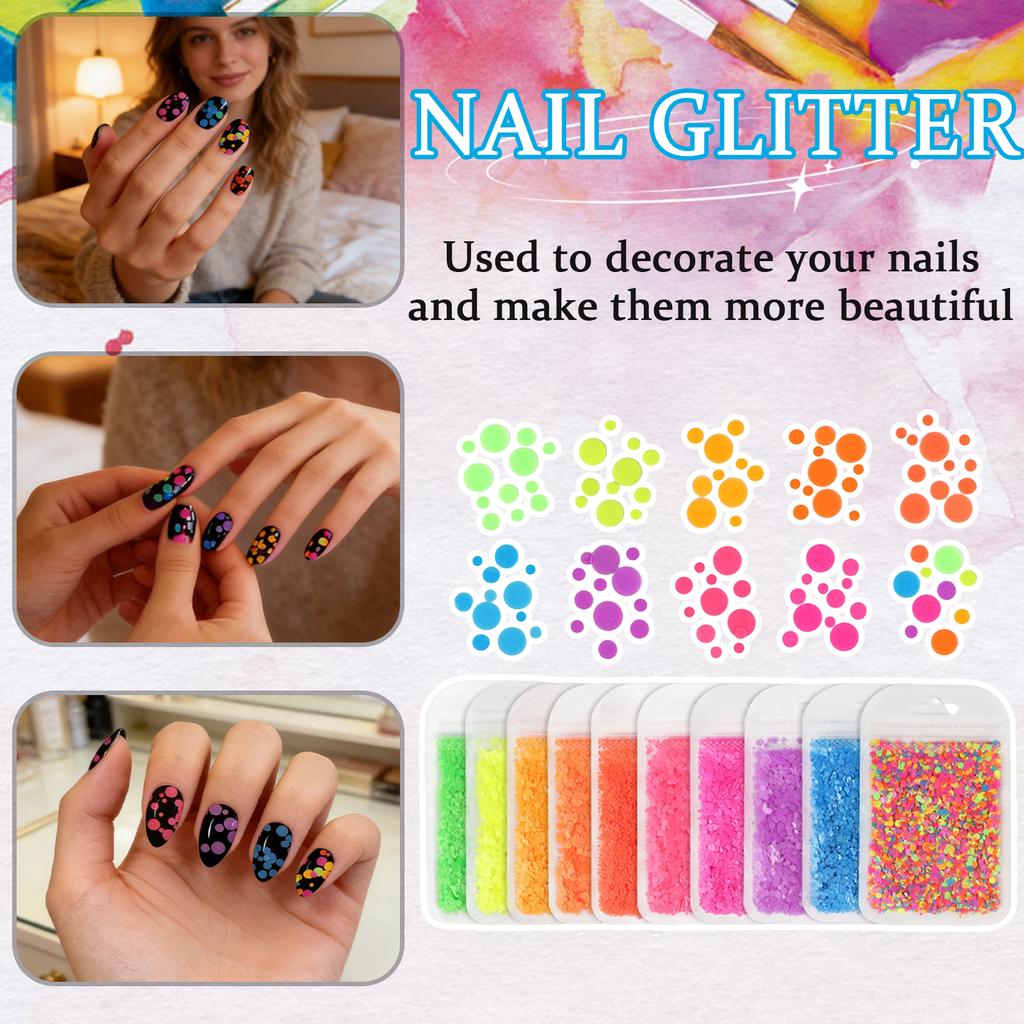 Fluorescent Circular Nail Glitter Decoration With Nail Glitter Nail Patch
