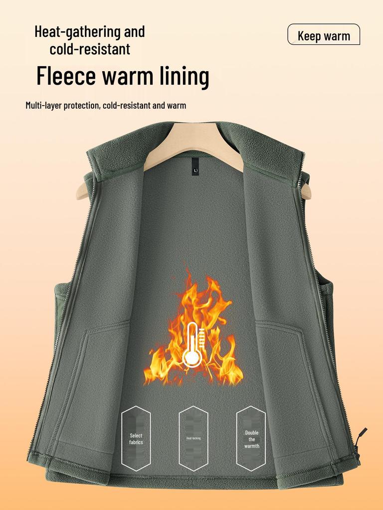 Men's Thickened Fleece Vest, Stand Collar, Double-Sided, Sleeveless Winter Warm Gilet