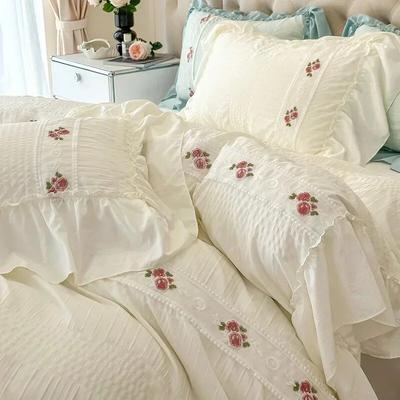 Romantisches französisches Spitzen-Bettwäscheset mit Bubble-Gaze, Queen-Size-Bettbezug-Set mit Stickerei im Prinzessinnen-Stil, gerüschte Bettbezug-Sets