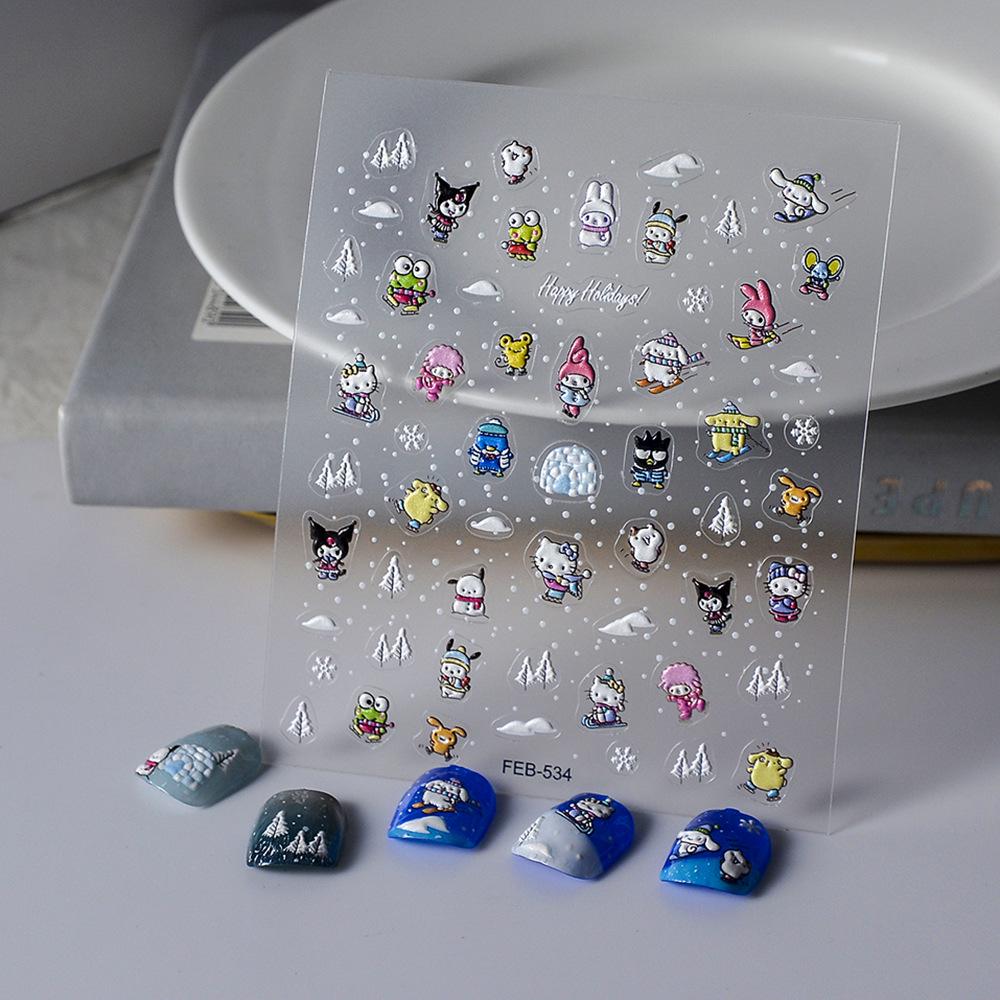 Cinnamoroll Strawberry Hat Embossed 5D Waterproof Christmas Nail Art Stickers