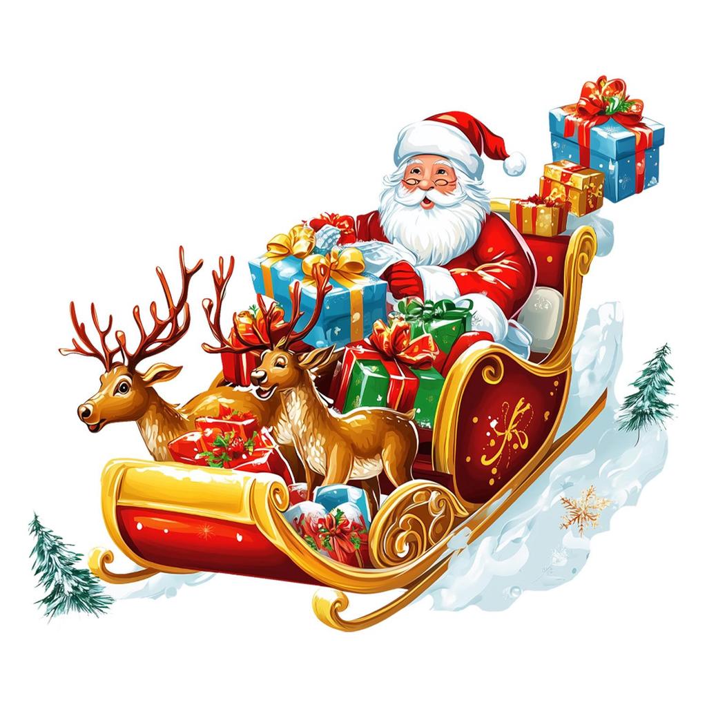 Christmas Reindeer Sleigh & Santa Claus Gift Wall Stickers for Home Decoration