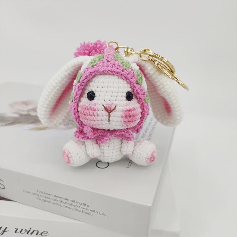 Exquisite Crochet Rabbit Keychain For Bag Pendant Knitted Lop-eared Rabbit Doll Keyrings Cute Animal Crochet Keychain Custom