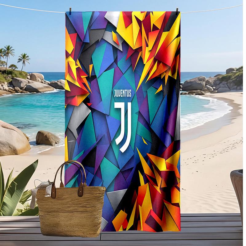 מגבת חוף מודפסת של יובנטוס FC, מגבת רכה מתייבשת במהירות, שמיכת חוף מלבנית גדולה ניידת לנסיעות, בריכת שחייה