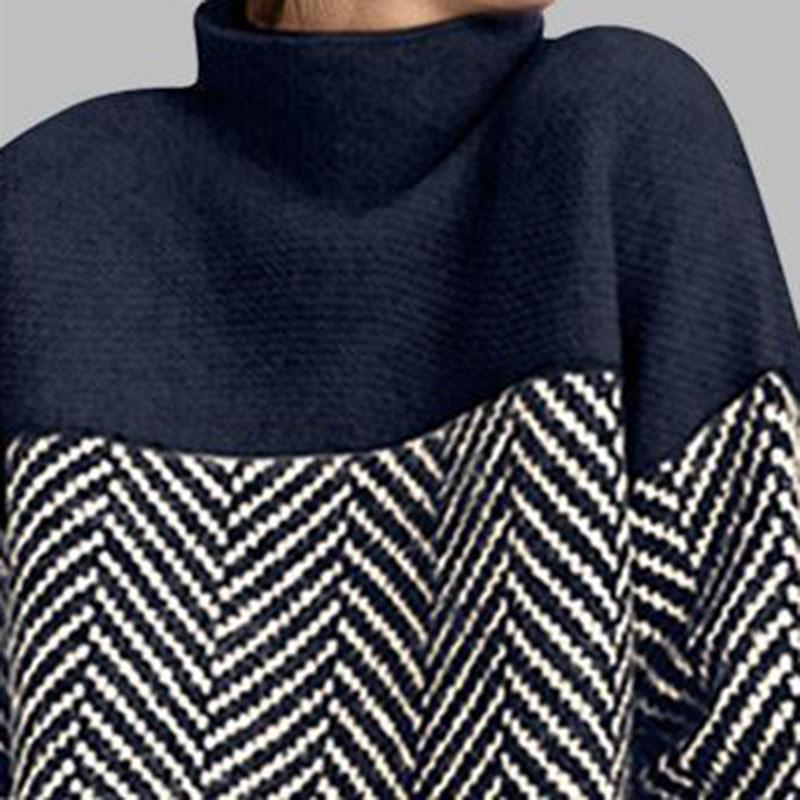 Women Autumn and Winter Sweater Thickened  Warm Knitted Stretchy Long Sleeve Oversized Top High-neck Sweater