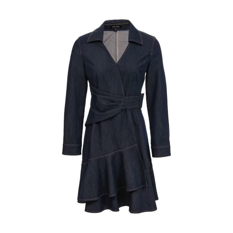 VEROMODA 2026 Autumn V-Neck Pleated Denim Mini Dress with Lyocell Belt