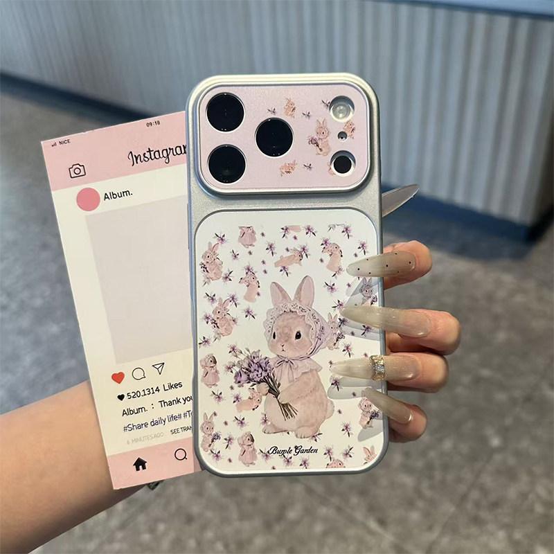 Gentle Violet Rabbit is suitable for Apple promax mobile phone case/plain leather advanced anti-drop.