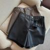 Women's High Waist PU Leather A-line Shorts - Autumn/Winter Slimming Bootcut Style