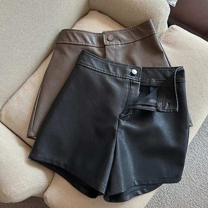 Women's High Waist PU Leather A-line Shorts - Autumn/Winter Slimming Bootcut Style