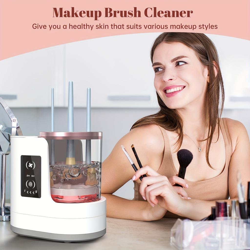 Elektrický čistič a sušička štětců na make-up - pro čištění štětců na make-up, kosmetických lisů a podložek, automatické hloubkové čištění, napájení z USB, nastavitelný časovač