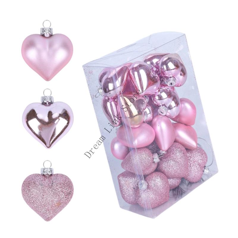 Q1FD Valentinstag Herz-Ornamente Herz-Kugeln Herzförmige Hängedekoration für Valentinsbaum Hochzeitstag