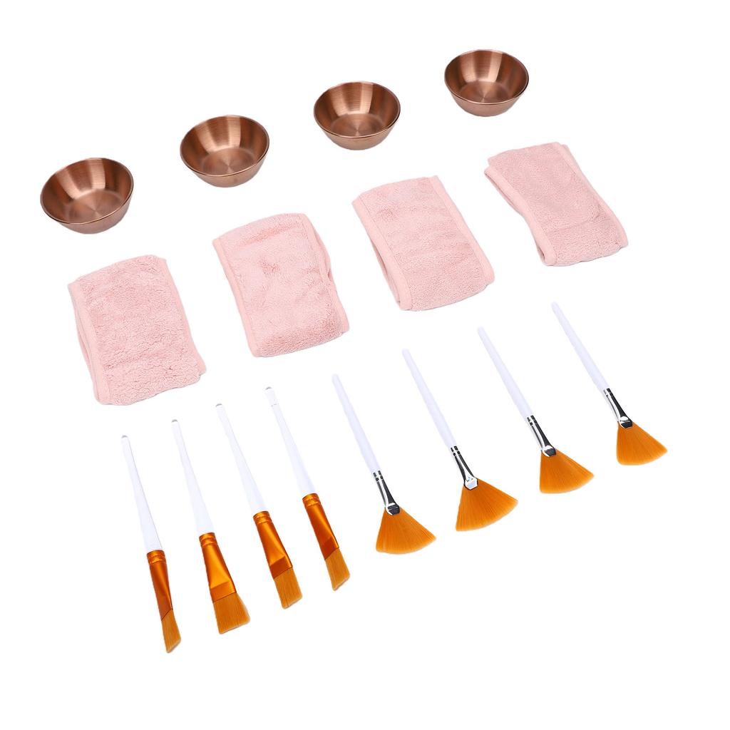 16pcs Esthetician Supplies for Facials Set Small Bowl Fan Flat Brush Hair Band Women Facial Mixing Kit Rosy Gold