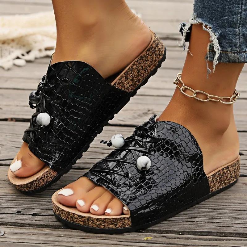 Fashion 2024 New Fashion Open Toe Women's Summer Slippers Flat Beach Lace Up Sandals Open Toe Sexy Women's Slippers Zapatos Mujer