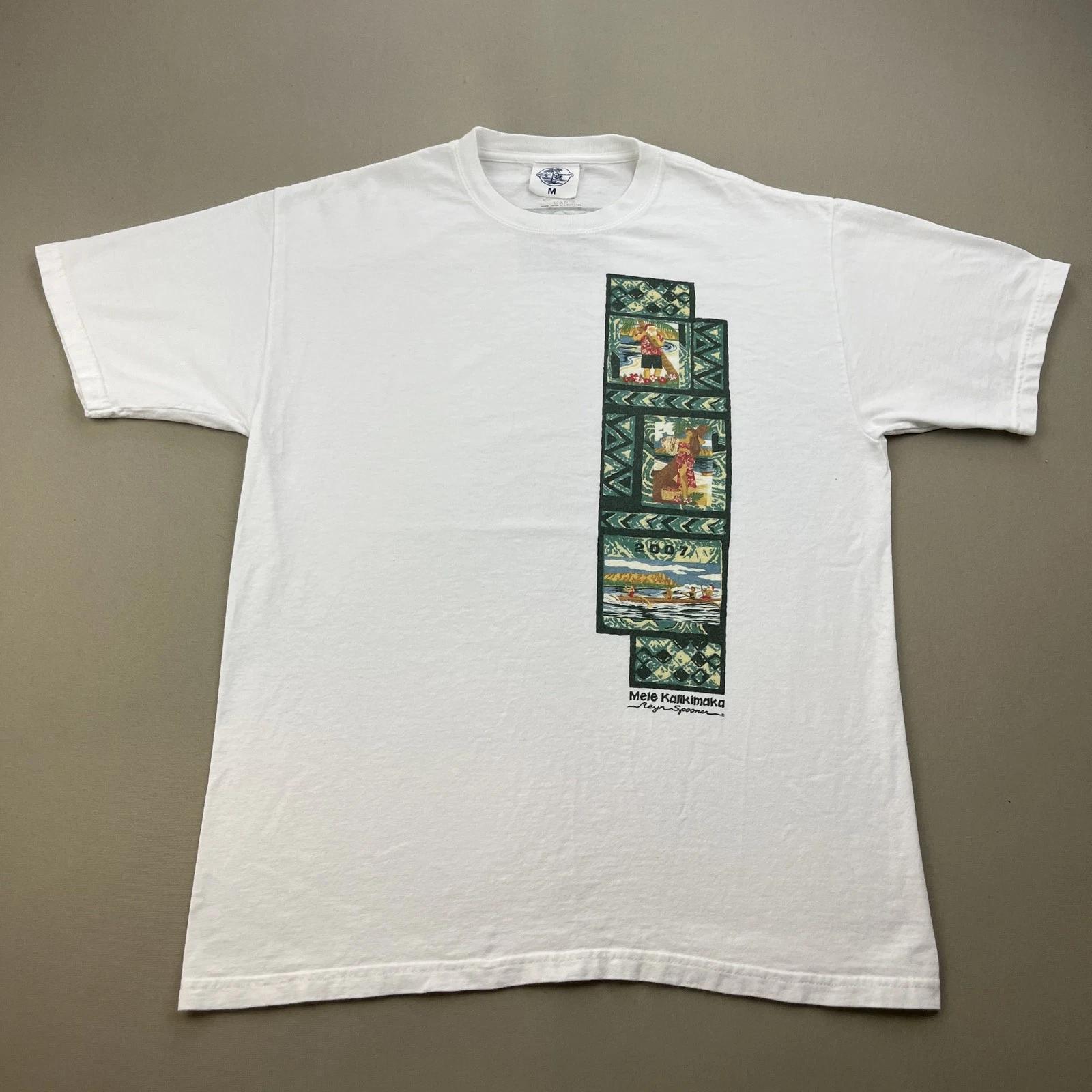 Vintage Reyn Spooner T-Shirt Mens Medium White Mele Kalikimaka Hawaii Christmas S