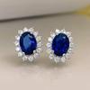 Royal Blue Zircon Stud Earrings for Women Oval Korean Style Elegant Fashion Jewelry New Trend Blue Zircon Ear Studs Gift