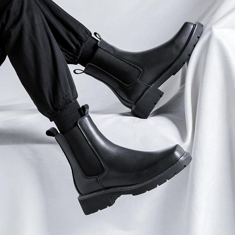 Square Head Chelsea Boots Premium British Style High Top Martin Boots ins Cool Leather Boots