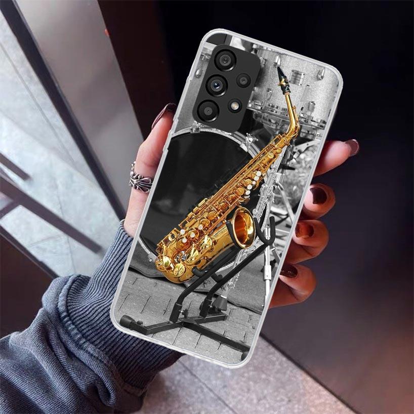 Music Saxophone Instrument Phone Case For Samsung Galaxy A12 A52S A42 A32 A22 A51 A50 Note 20 Ultra 10 S10 Plus A71 A70 A31 A30