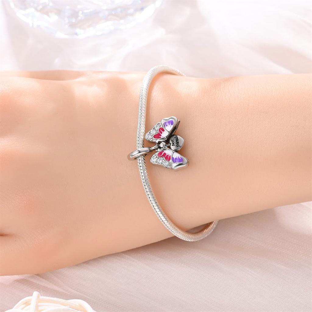 Charms Original Copper Pink Butterfly Pendant Beads Fit Bracelet Diy Fine Gift Women Delicate Jewelry Accessory