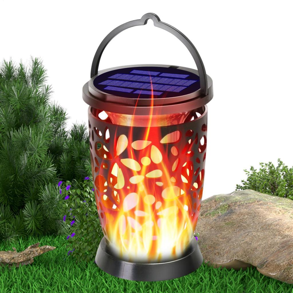 Solar Lantern Flickering Flame Garden Light Hangable Hollow Lanterns For Backyard Walkway Driveway Balcony Fence Pool Deck