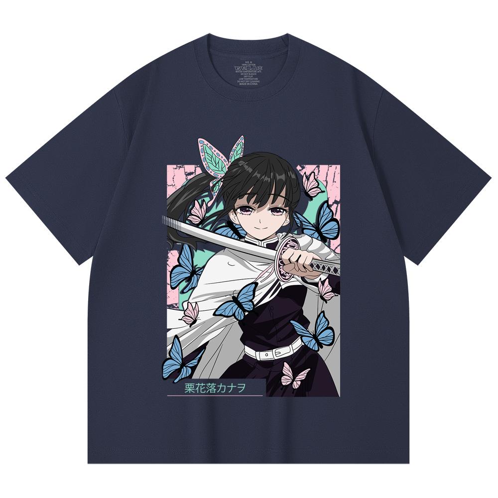 230 g/m² 100% Bawełna Demon Slayer V98 Nadruk Kanao Unisex Ciężka Bawełniana Koszulka