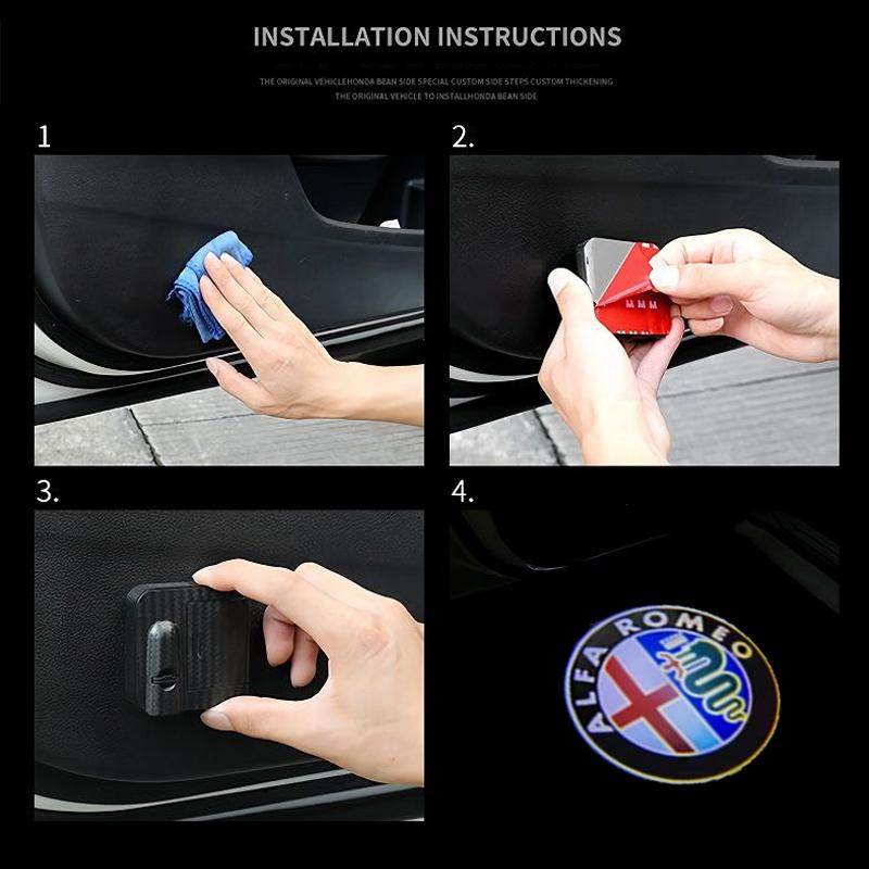 2026 Hot Sticker Car Door Wireless Welcome Light LED HD Projector Lamp Decoration For Alfa Romeo 156 159 147 4C 8C 166 Giulia G