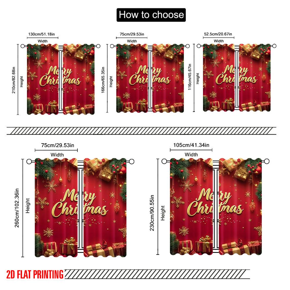 2pcs 2D Flat Printing Christmas Scene Curtain Merry Christmas 04 Versatile Fabric Without Electricity Festive Wall Decor Use for