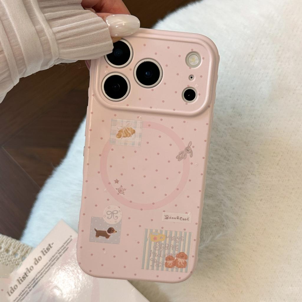 Collage Wind Cartoon Magnetic Suction Bracket Iphone17pm Mobile Phone Case Apple 16 for 13 Glitter Cat 11 Soft 15