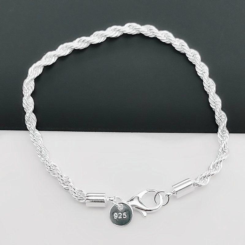 Charms 925 Silver Bracelets for Women Men Simple 4MM Twisted Rope Chain Bracelets Party Wedding Jewelry Holiday Gifts
