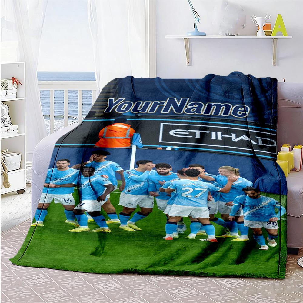 Manchester City Customize Your Name Blanket Lightweight Customizable Blanket Ultra-Soft Suitable for Bedding Picnics Office Chair Office All-Season Us