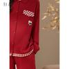 Xuan Liang Red Pajama Women's Summer Pure Cotton Thin Long Sleeve Fake Two Piece Checkered Spring and Autumn Wedding Home Dress Set