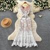 French Light Luxury Heavy Industry Lace Hollow Dress Women's Summer Pink Waist Thin Commuting Elegant Long Dress