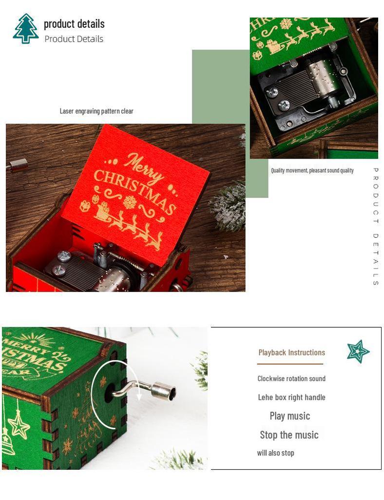 Wooden Hand-Cranked Christmas Music Box Ornament