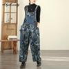 Plus Size Korean Style Stylish Streetwear Overall Straps Print Denim Wide Leg Jeans Basic Ladies' Casual Loose Vintage Romper