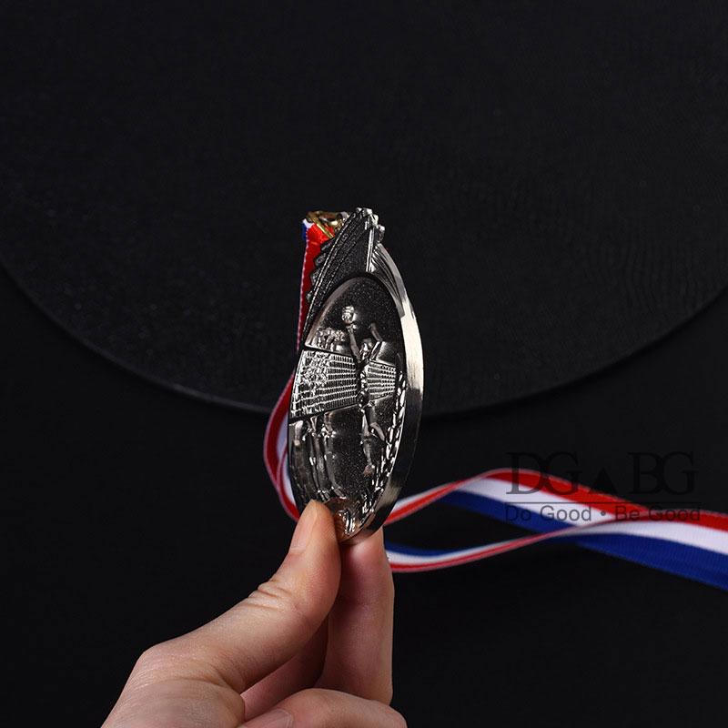 Gold Silver Bronze Medals 1St 2Nd 3Rd Volleyball Sports Trophy Award Bright Antique Attached Red White Blue Ribbon Souvenir Gift