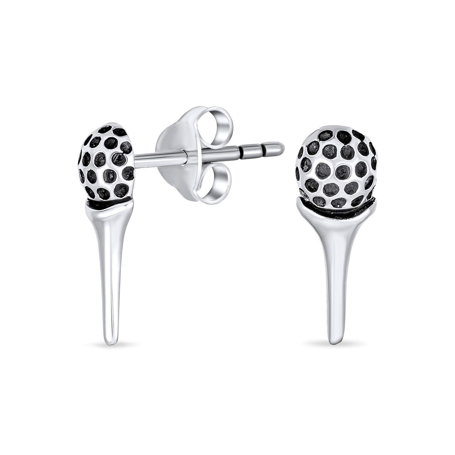 

Small Tee and Golf Ball Stud Earrings for Golfer Women Oxidized Sterling Silver Golf Sports Jewelry Gifts .925 чорний