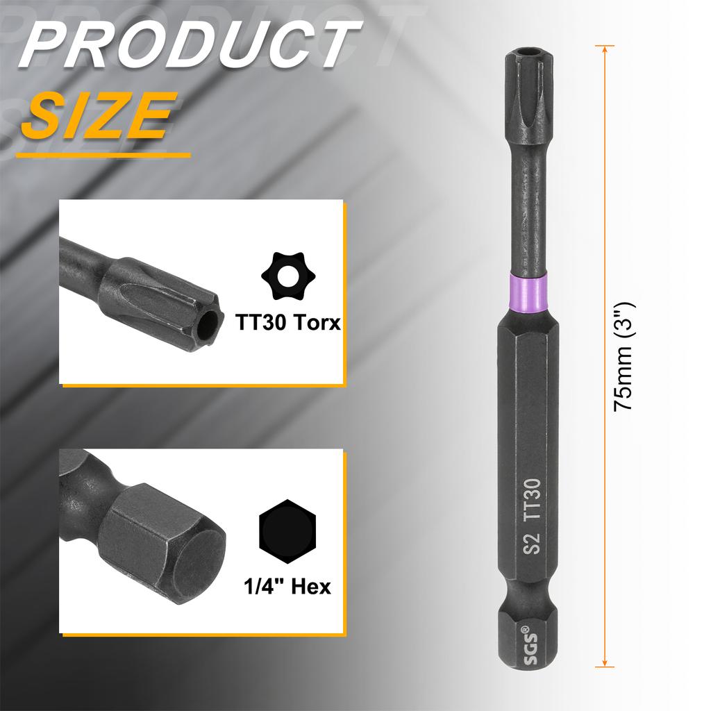 T7-T50 Torx Head Impact Screwdriver Bits 1/4" Hex Shank Magnetic No Hole Tamper Proof 6 Point Star Screw Driver Bits Power Tools