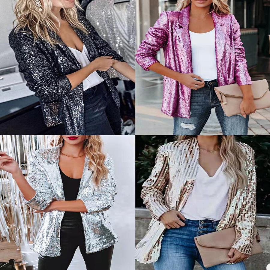 Women's  New Style Fashion Multi-Color Sequins Long Sleeve Elegant Blazer Jacket
