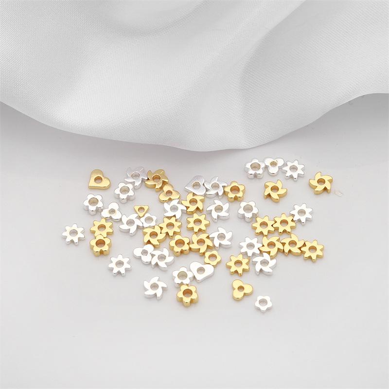 Copper Retention 14K Gold-Filled Plum Blossom Heart Spacers, 925 Silver DIY Ancient Style Jewelry Accessories for Bracelets, Necklaces, Earrings