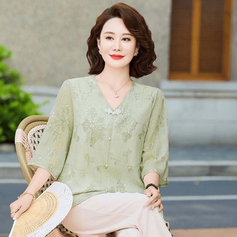 Da Tang Fu Ren Elegant Sequin V-Neck Summer Top