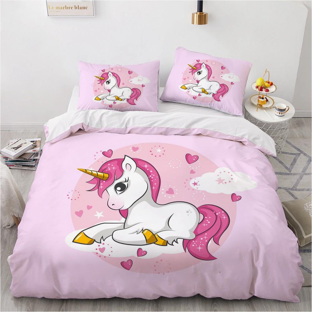 1 Cartoon unicorn Duvet Cover Pillowcase Bedding Set  Adult Boys Girls Bedroom Decoration Children Gift Single Double Large Size