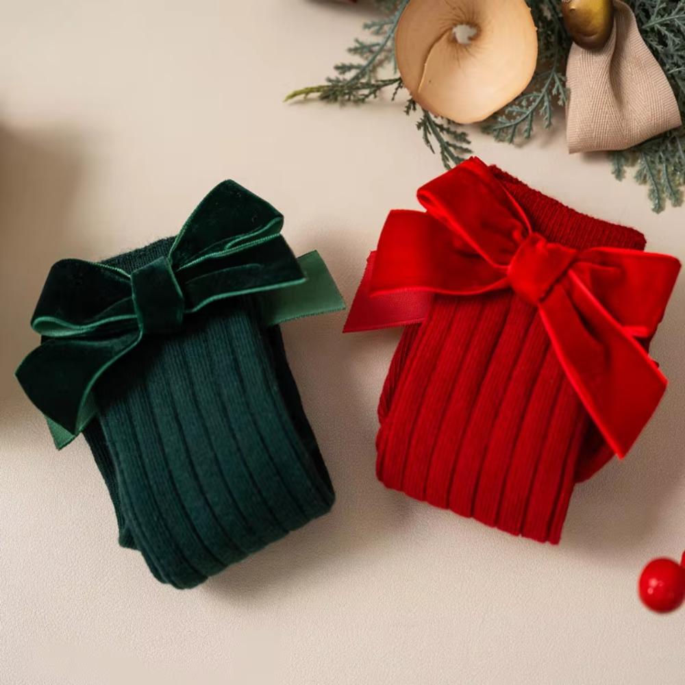 Süße Baby Kniestrümpfe Lange Socken Baumwolle Schleife Mittellange Socken Neue Kinder Rote Socken Weihnachtsgeschenke